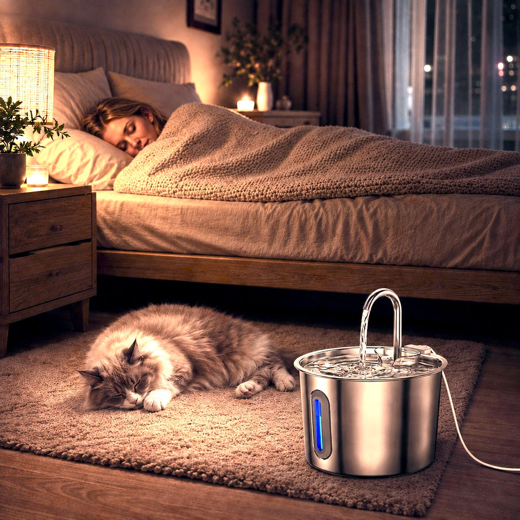 Fontaine à Eau Automatique pour Chat - Acier Inoxydable 2,2L - Ultra Silencieuse avec Fenêtre de Visualisation