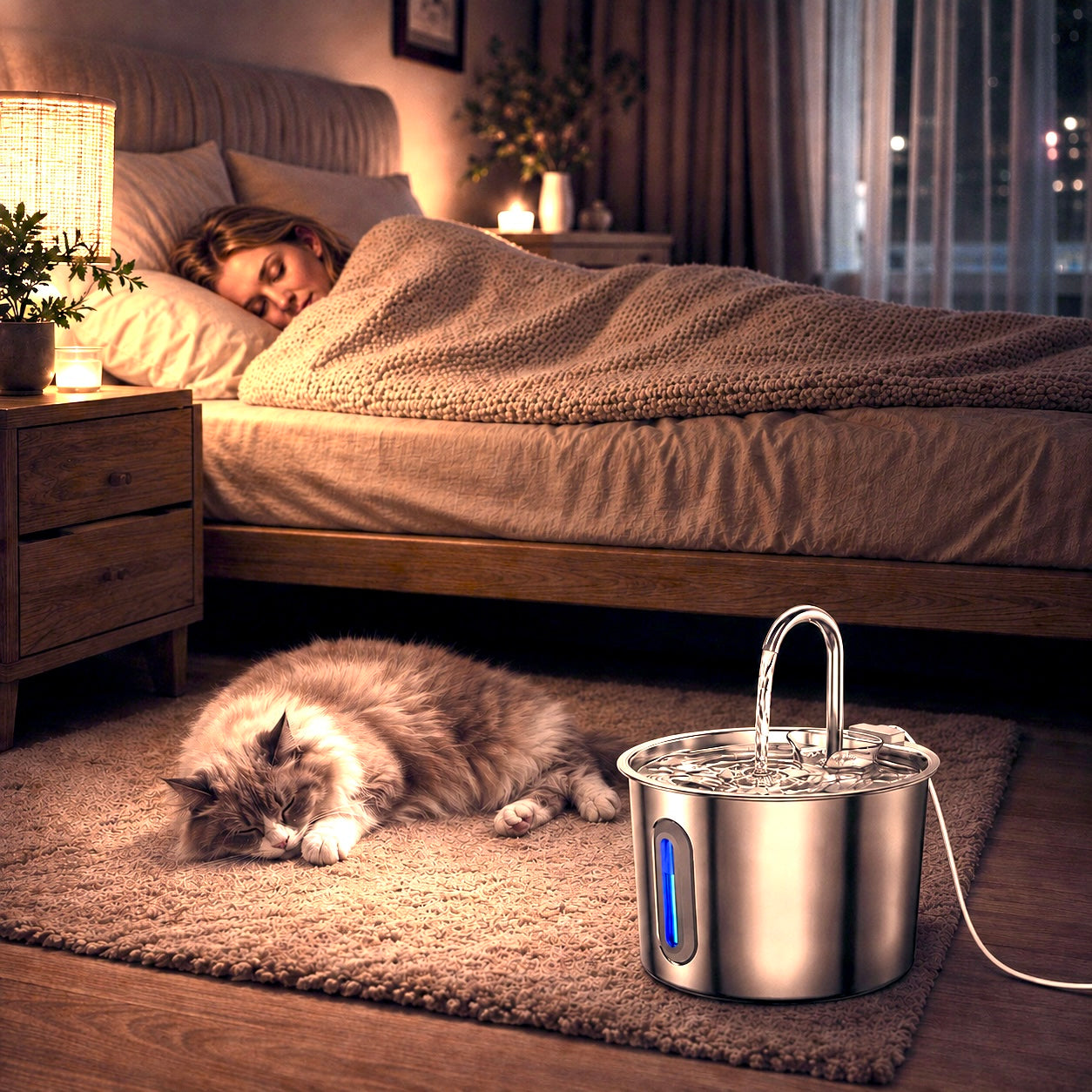Fontaine à Eau Automatique pour Chat - Acier Inoxydable 2,2L - Ultra Silencieuse avec Fenêtre de Visualisation