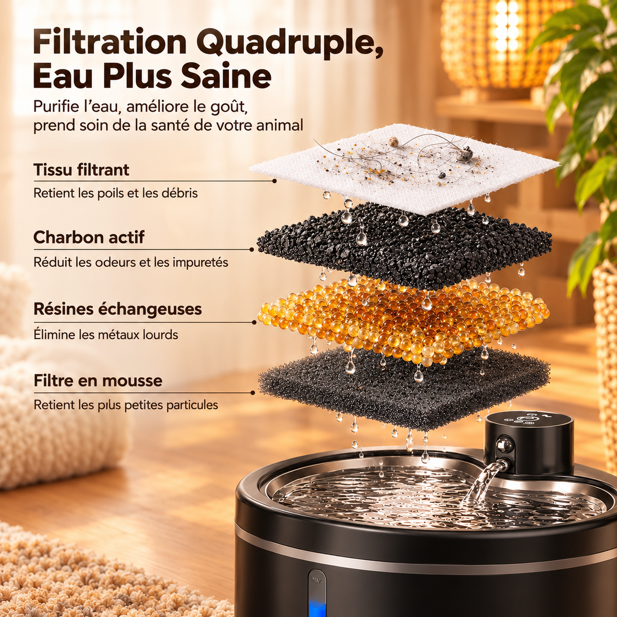 Fontaine à Eau Sans Fil pour Chat - Acier Inoxydable 2,5L - Ultra Silencieuse avec Capteur de Mouvement