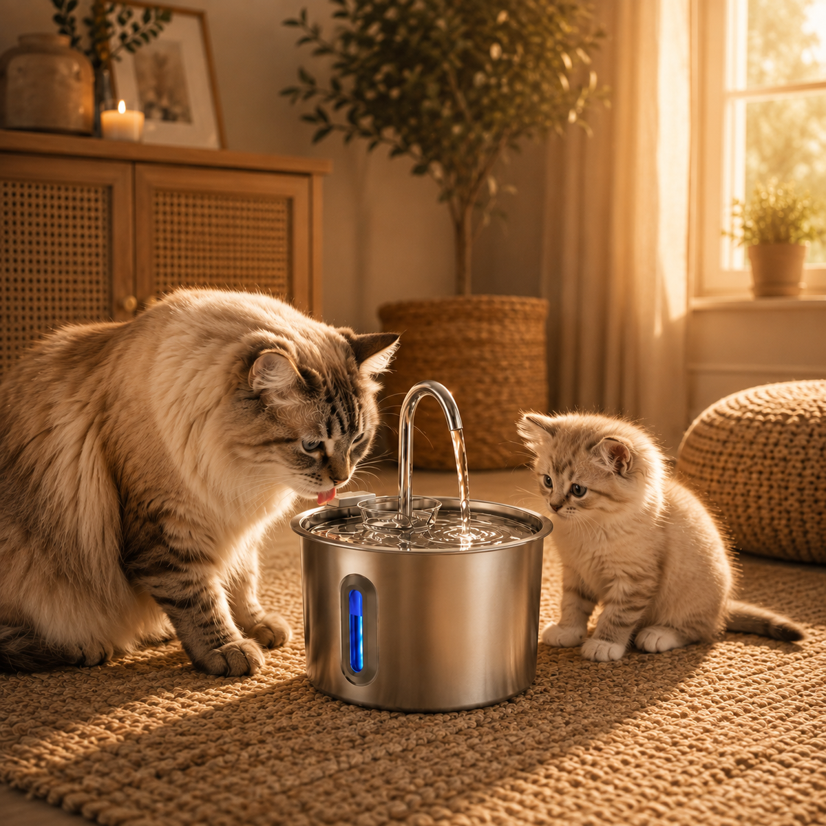 Fontaine à Eau Automatique pour Chat - Acier Inoxydable 2,2L - Ultra Silencieuse avec Fenêtre de Visualisation