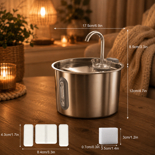 Fontaine à Eau Automatique pour Chat - Acier Inoxydable 2,2L - Ultra Silencieuse avec Fenêtre de Visualisation